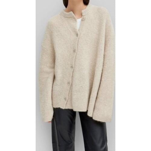 Noma asymmetric cardi BLACK BEIGE Wool cashmere mohair blend OVERSIZED Knit cardigan jacket Drop Shoulder Front Buttons up Woman
