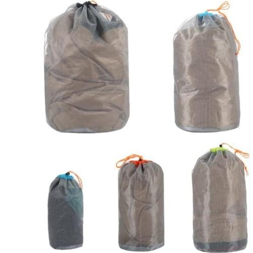 Protable Reusable Mesh Produce Bags Small Travel Drawstring Mesh Stuff Sack Camping Sports Nylon Mesh Storage Bag 1Pc