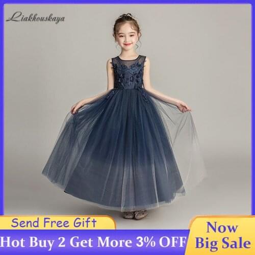 Baby Girl Dress Bridesmaid Lace Girls Dress Child Formal Party Dress Birthday Party Long Evening Dress Flower Girl Tulle Dress