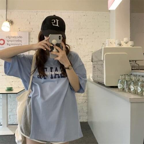 Casual Loose Print Letter Retro Tshirt Female Korean Harajuku Womens T-shirts Tops Japanese Kawaii Ulzzang Clothes For Women