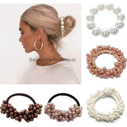 Fashion Woman Big Pearl Hair Bands Fashion Korean Style Hair Ties Scrunchies Girls Ponytail Holders Rubber Band Hair Accessories