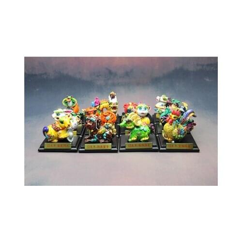 Painted pottery 12 zodiac sets full set of rat ox rabbit snake horse and monkey car home furnish ecrafts sculpture statues Home