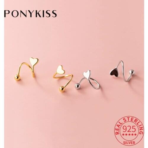 PONYKISS Trendy 100% 925 Sterling Silver Cute Wave Star Heart spiral Hoop Earrings For Women Party Delicate Accessory Chic Gift