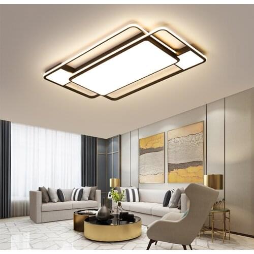 Nordic LED Metal Ceiling Light Fictures with Remote Control Modern Black Dimmable Ceiling Lamp for Living Room Bedroom Kitchen