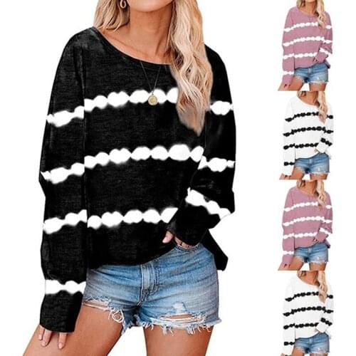 Tie Dye Print T Shirt Casual Loose Women Autumn Summer Gradient Color Long Sleeve Shirts Plus Size Streetwear Femme Tops Tees