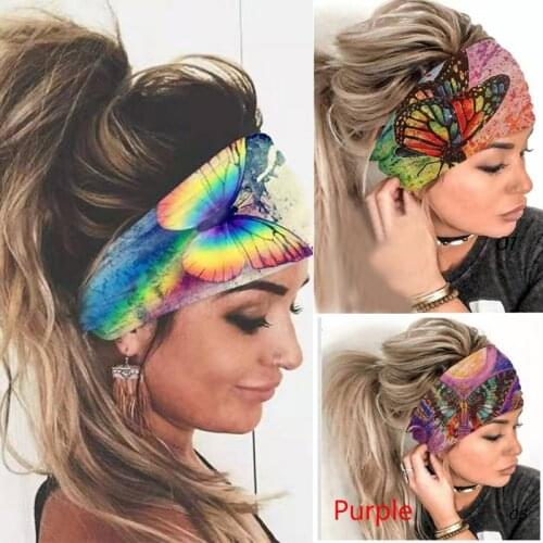 Women Summer Bohemian Hair Bands Print Butterfly Headbands Vintage Cross Turban Bandanas Yoga Sports Hairbands Hair Accessories