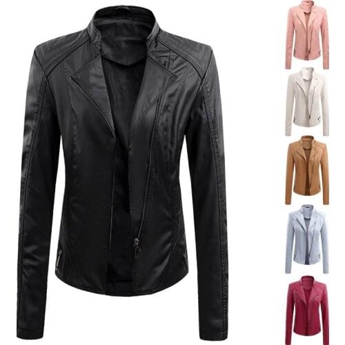 2021 Autumn Spring Womens Top Quality Motorcycle Outerwear Leather Jacket Ladies Moto Biker Office Slim Punk Short Jackets Coats