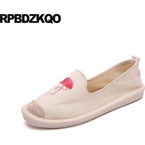Eyelash flats flamingo espadrilles loafers embroidery jeans breathable canvas women denim cheap hemp shoes embroidered straw