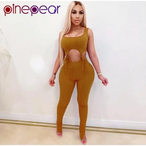 PinePear Women Sexy Hollow Out Bodycon Sport Jumpsuit Fitness Bandage Backless Bodysuit Female Workout Romper 2020 Dropshipping