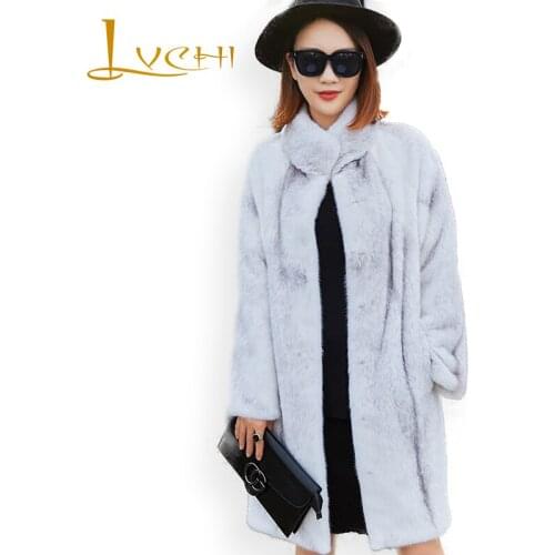 LVCHI Winter 2019 Import Swan Mandarin Collar Cross Mink Coat Natural Fur Coat Womens Long Sleeve Causal Loss Skirt Mink Coats