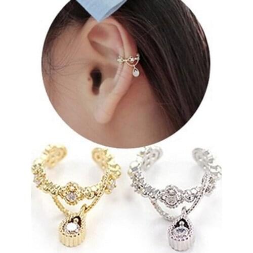 1Pair Gold Silver Color Crystal Zircon Ear Clip Cuff No Piercing Rhinestone Earrings Nose Ring Women Earring Punk Rock Brincos