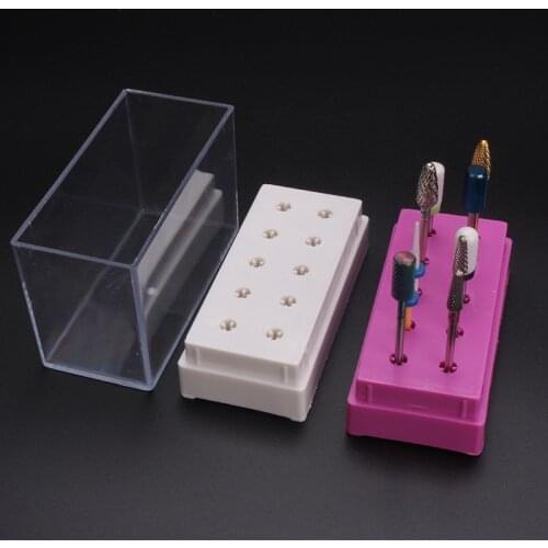 10 Holes Nail Drill Bit Display Stand Container White Rose Acrylic Holder Case Nail Art Empty Storage Box Manicure Accessories