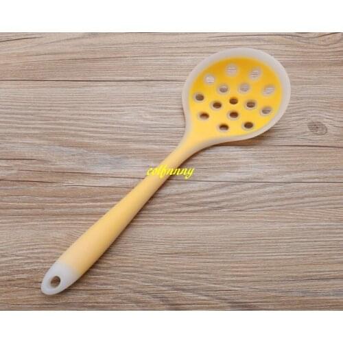 300pc/lot Fast shipping 28.5*9cm Safe Silicone colander spoon Filter Scoop up Kitchen Utensil spoon kitchen tools Random Color