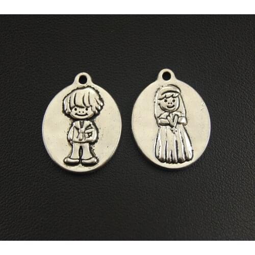4pcs Silver Color Zinc Alloy Boy and Girl the First Communion Charms Handmade Charms Pendants Jewelry Findings A1252/A1253
