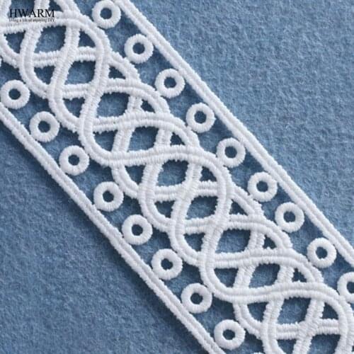 5yard 5cm Bilateral circular wave wedding lace fabric curtain accessories DIY White bilateral water-soluble embroidery bar code