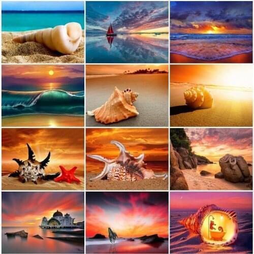 AZQSD Diamond Painting Shell Starfish Seaside Cross Stitch Rhinestones Diamond Embroidery Landscape Mosaic Handmade Home Decor