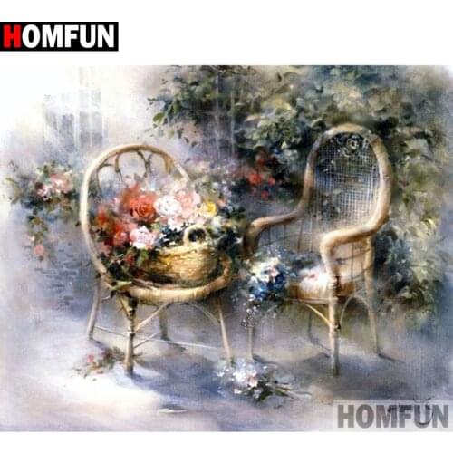 HOMFUN Diamond Painting Cross Stitch Pattern 5D Diamond Embroidery "Flower chair scenery" Home Decor DIY diamond Art A27144