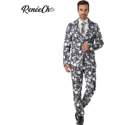 Crazy Suit Halloween Costume For Adult Men`s Skeleton Costume Suit Skulleton Cosplay Christmas Costume For Men Jacket Pants Tie
