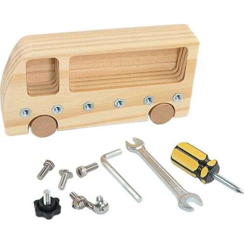 Wooden Toy Montessori Materials Teaching Aids Practical Life Bus Screw Bolts Sets Screwdriver Baby Life Skill Toys For Children