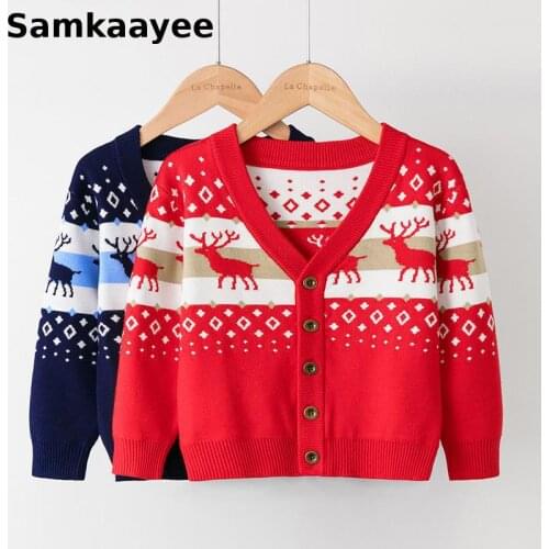 4-11y Kids Sweater Knitted Cardigan Spring Autumn Baby Boys Girls Clothing Cartoon Deer Children Cotton Top Christmas Clothes 37