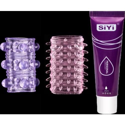 Fanala 2pcs Men Penis Ring Vibrator Condom and 25ml Lubricants Time Delay Cock Ring Sex Toys For Men Women Couple