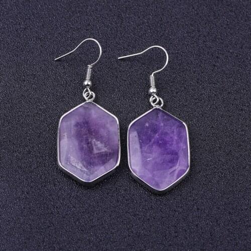 FYJS Unique Silver Plated Oval Shape Amethysts Stone Dangle Earrings for Women Opalite Opal Jewelry
