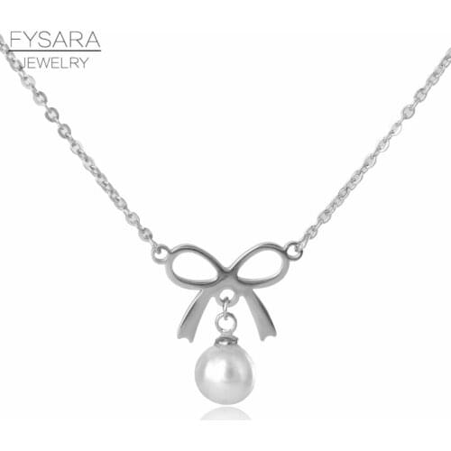 FYSARA Cute Simulated Pearl Bowknot Necklace & Pendant Party Love Necklace Luxury Choker For Girl friends Women Jewelry