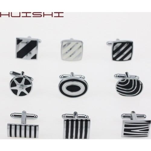 HUISHI Hot Sale 15 Styles Silvery White Black Stainless Steel Metal Mens Cufflink Cuff Link 1 Pair Shipping Biggest Promotio