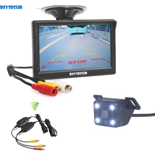 DIYSECUR 5" LCD Display Rear View Car Monitor + LED Color Night Vision Car Camera Wireless Parking Security System Kit
