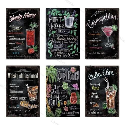Cocktail Metal Sign Plaque Metal Vintage Pub Tin Sign Wall Decor for Bar Pub Club Man Cave Retro Metal Posters Iron Painting