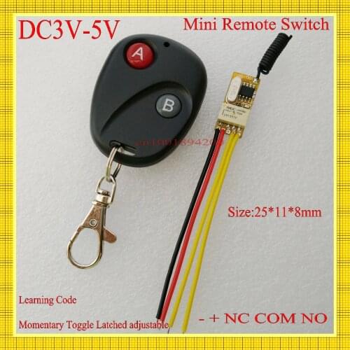 Mini Remote Switch 3V 3.3V 3.6V 3.7V 4.5V 5V Micro Wireless Relay Switch NO COM NC Small Relay Receiver Transmitter Door Lock
