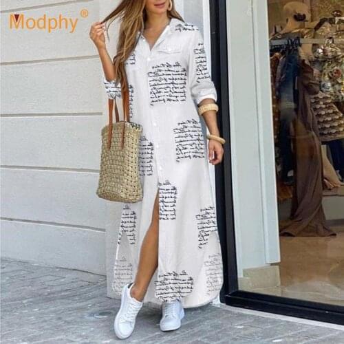Fashionable Shirt-style Button Dress Women Ladies Casual Long Street Dress Large Size Loose Home Commuter Print Dress Female
