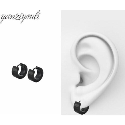 Fashion Gothic Punk 1 Pair Stainless Steel Mens wide glossy Stud Earrings Jewelry Black Earrings Ears Buckle