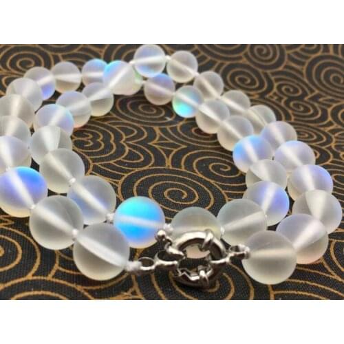 Natural 8/10/12mm white Gleamy Rainbow Moonstone Round Gems Necklace18-34''AAA