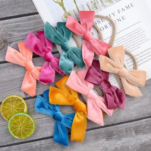 12 Colors 4.5 Inches Velvet Bowknot Headband Fashion Handmade Bows Nylon Hairband Baby Girls Headwear Accessories Photo Props