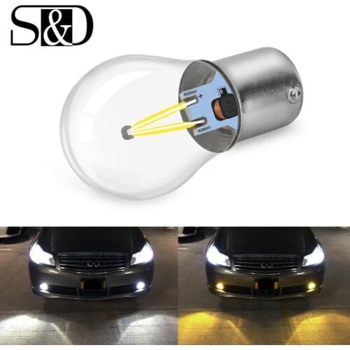 P21W LED BA15S 1156 LED COB Filament Bulb Car Light S25 Turn Signal Reverse Tail Stop Lamp Auto 6000K White 3000K Yellow 12V