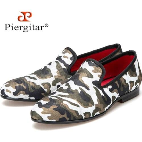Piergitar Handmade Men Five color Camouflage Fabric shoes Mens Casual Loafers Fashion party style smoking slippers mens flats