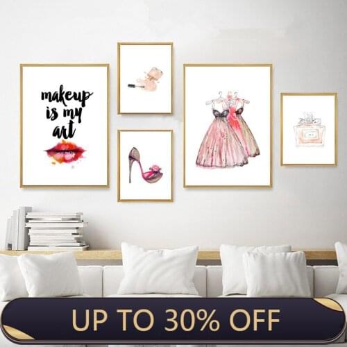 Dress High Heels Nail Polish Perfume Lip Print Canvas Art Painting Print Fashion Girl Room Home Decoration anime posters