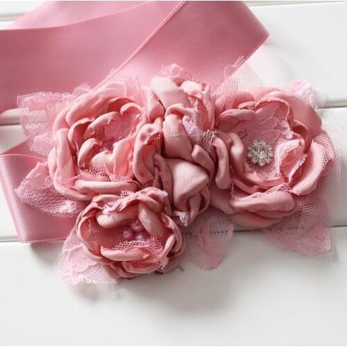 Fashion Burn flower sash belt women belt kids girl sash belt Wedding sash Belt Vintage Pink 1pcs
