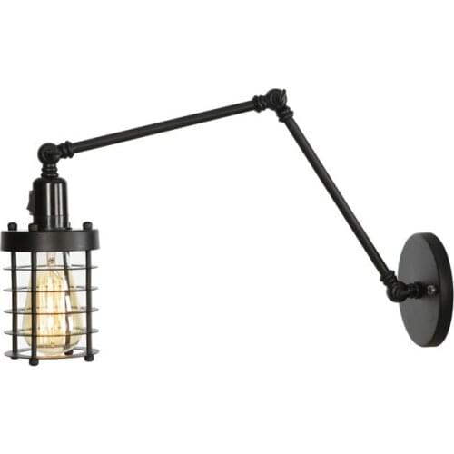 Rh Style Bedside Hotel Restaurant Project Iron Frame Double Adjustable Long Arm Led Retro Vintage Black Switch Wall Light Lamp