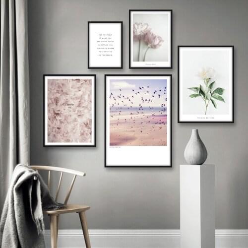 Pink Bird Feather Flower Canvas Posters And Prints Paintings For Living Room Wall Art Pictures Minimalist Nordic Decoration Home