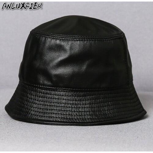 R007 Adult Genuine Leather Hat Adult Bucket Leather Flat Top Fishermans Hats bonnets for women