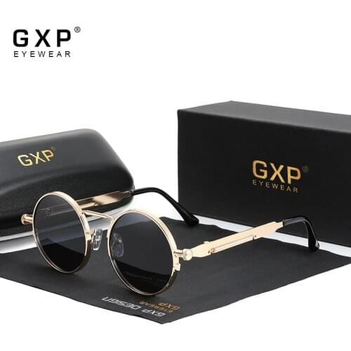 GXP 2021 New Retro Gothic Steampunk Sunglasses 100%Polarized UV400 Lens Men Women Round Metal Frame High Quality Sun Glasses