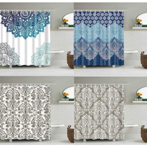 Bohemia Mandala Flower Waterproof Shower Curtain Printed Bath Curtain Polyester Fabric Home Bath Decor Curtains with 12 Hooks