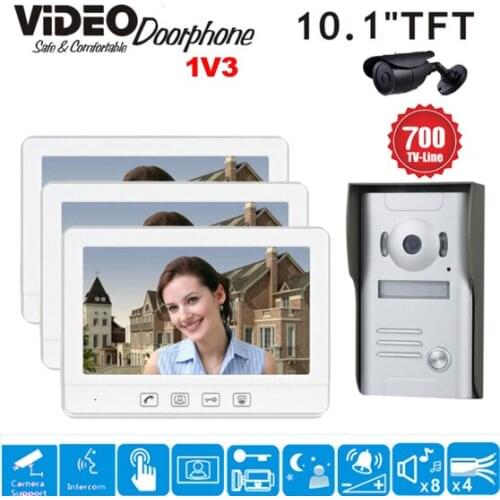 ZHUDELE New 10.1 inch Color TFT LCD Screen Video Door Phone Intercom System + 1 Night Vision Door Camera + 3 Monitor IN STOCK