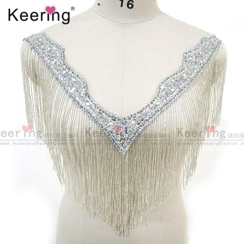 Waterfall dangling silver and gold crystal beads bodice for wedding dress WDP-298