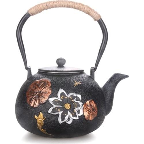 Japanese cast iron manual boiling teapot dragonfly iron drawing with filter boiling water kettle Chinese kungfu tea pot 1.3L