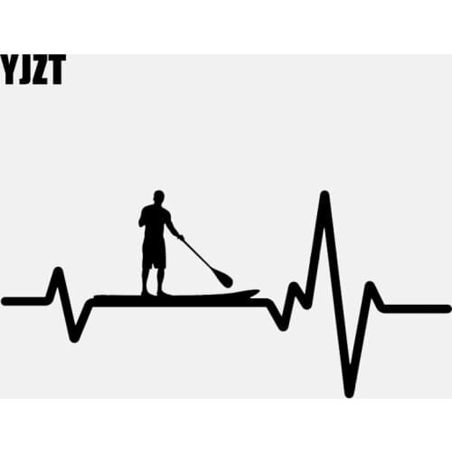 YJZT 16.8CM*7.8CMCar Sticker Paddle Board SUP Stand Up Guy Heartbeat Vinyl Black/Silver C22-1249