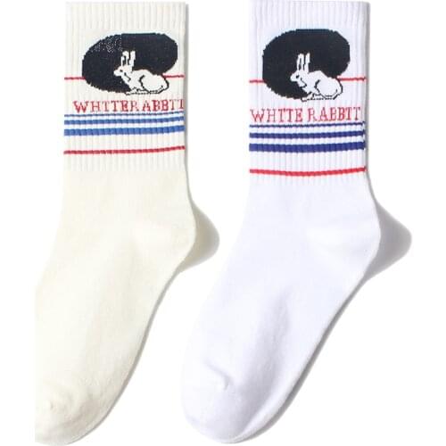 Women Middle Tube Cotton Socks White Rabbit Caroon CHINA Letter National Tide Socks Street Harajuku Style Unisex Socks