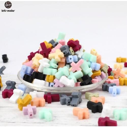 Lets Make 100pc Silicone Cross DIY Handmade Tiny Rod Silicone Teether Baby Toys Teething Beads Crafts For Baby Teether Toy